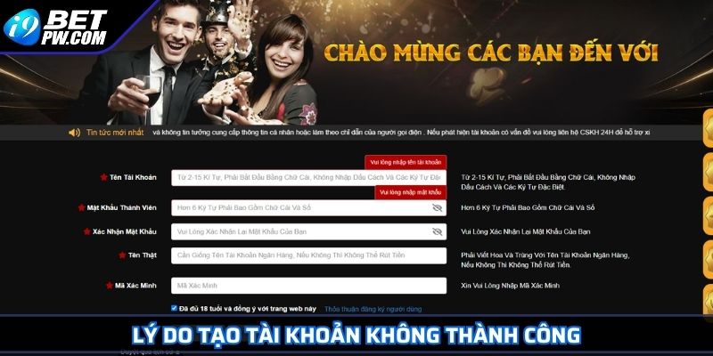 Lý do tạo tài khoản không thành công