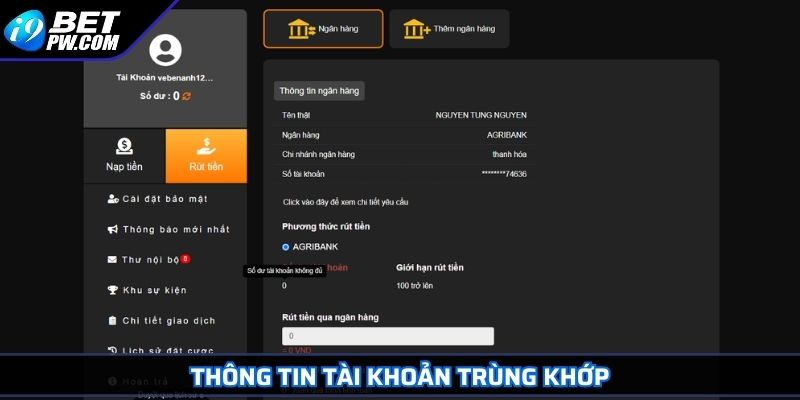 Thông tin tài khoản trùng khớp